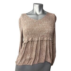 Babydoll Top Women's Brown Floral Smocked Y2K Urban Romantics Small Romantic